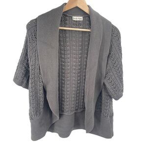Studio Works Womens Cardigan Sweater Open Front Acrylic Cotton Knit Size XL Gray